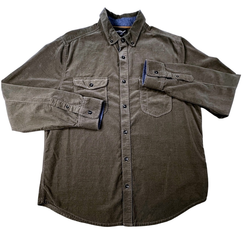 Jeremiah Button Down Shirt Mens Large Olive Green Corduroy Long Sleeve Pocket